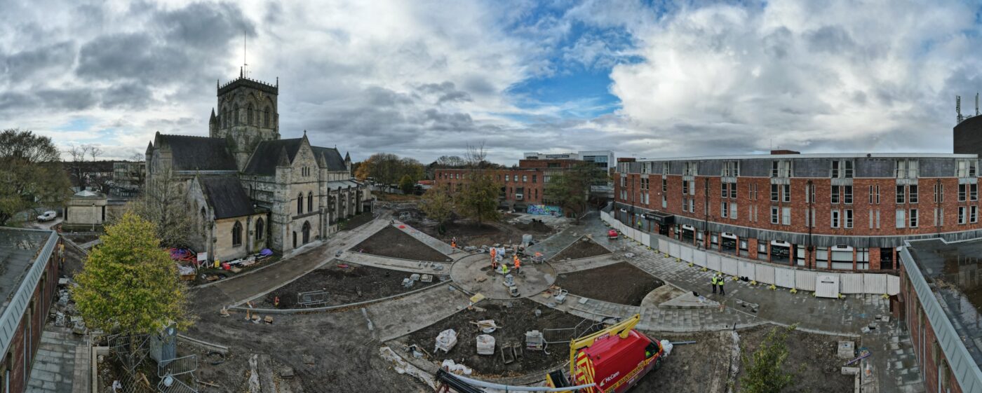 The construction of an outdoor space by Marshalls stone in Grimsby